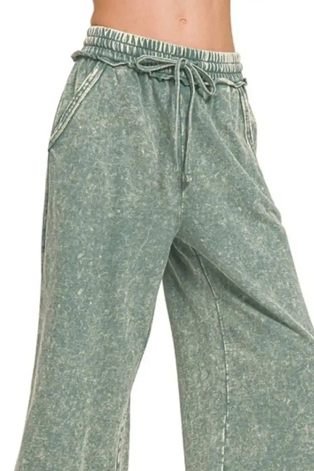 Zenana Washed French Terry Palazzo With Pockets - Trendsi - Flyclothing LLC