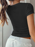 Devine Button Detail Short Sleeve T-Shirt - Trendsi - Flyclothing LLC
