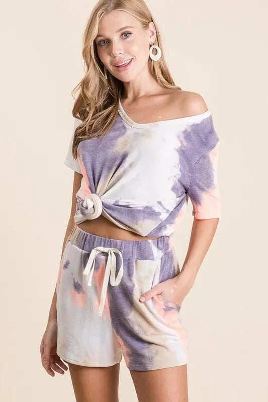 BiBi Tie Dye Terry Shorts with Drawstring - Trendsi - Flyclothing LLC