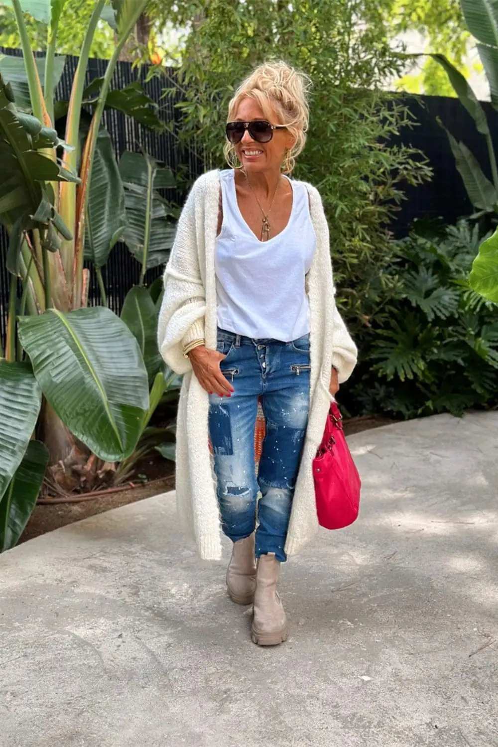 Letter Dropped Shoulder Long Sleeve Cardigan - Trendsi - Flyclothing LLC