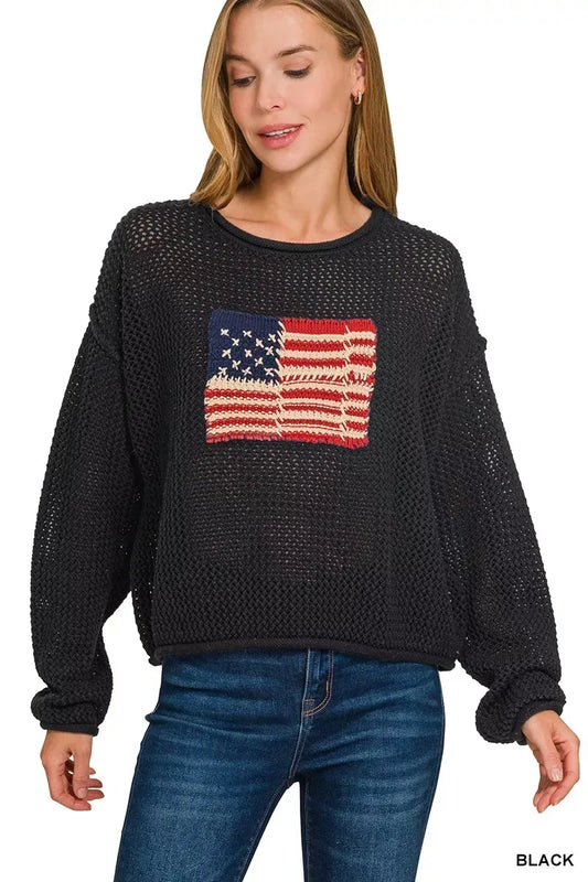 Zenana Zenana American Flag Crew Neck Sweater - Trendsi - Flyclothing LLC