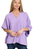 Zenana Woven Airflow V-neck Puff Half Sleeve Top - Trendsi - Flyclothing LLC