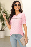 Eyelet Round Neck Short Sleeve T-Shirt - Trendsi - Flyclothing LLC