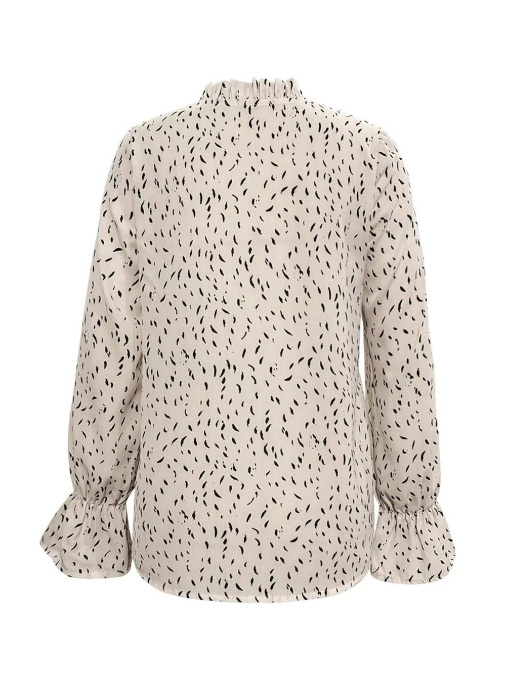 Ruffled Printed Tie Neck Long Sleeve Blouse - Trendsi - Flyclothing LLC