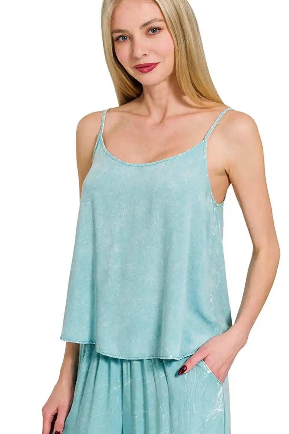 Zenana Woven Acid Crinkle Washed Cami & Pants 2 Piece Set - Trendsi - Flyclothing LLC