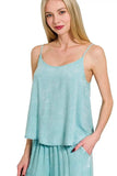 Zenana Woven Acid Crinkle Washed Cami & Pants 2 Piece Set - Trendsi - Flyclothing LLC