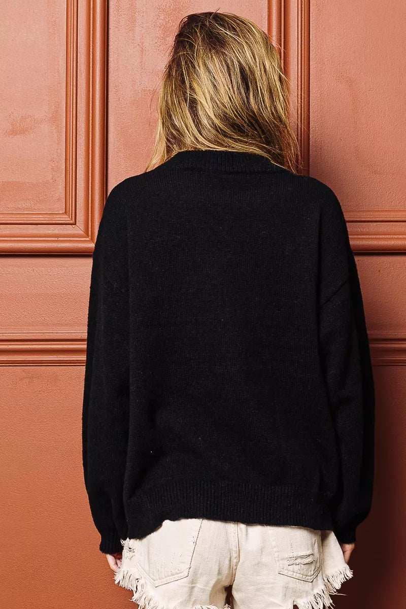 BiBi Tinsel Lettering Christmas Sweater - Trendsi - Flyclothing LLC