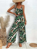 Tropical Print Spaghetti Strap Wide Leg Jumpsuit - Trendsi - Flyclothing LLC