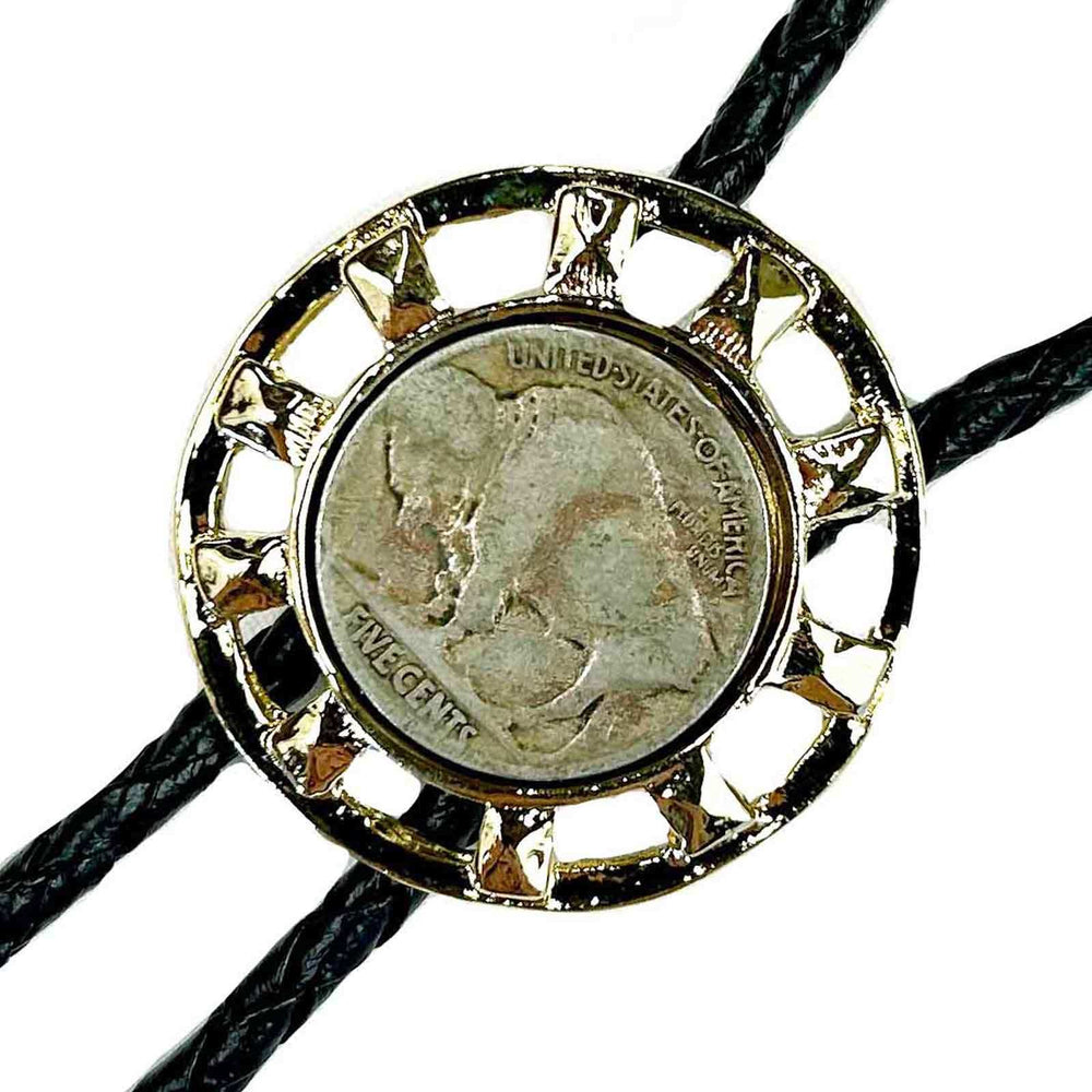 Rockmount Ranch Ware Gold Wagon Wheel with Genuine Buffalo Nickel Western Bolo Tie - Rockmount Clothing - Flyclothing LLC