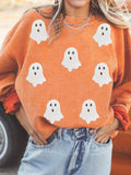 Halloween Ghost Sequin Patched Twisted Ribbed Texture Sweatshirt - Trendsi - Flyclothing LLC
