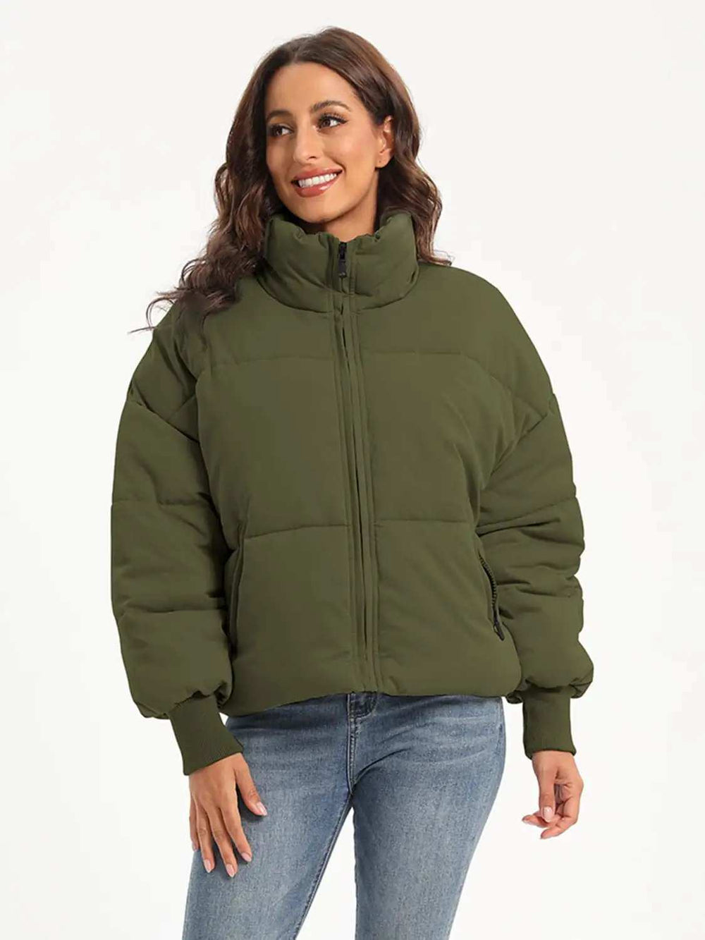 Zip Up Turtleneck Long Sleeve Winter Coat - Trendsi - Flyclothing LLC