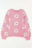 Flower Round Neck Dropped Shoulder Sweater - Trendsi - Flyclothing LLC