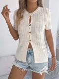 Cable Knit Button Down Short Sleeve Cardigan - Trendsi - Flyclothing LLC