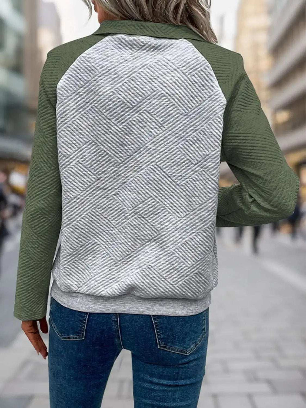 Contrast Textured Long Sleeve Sweatshirt - Trendsi - Flyclothing LLC