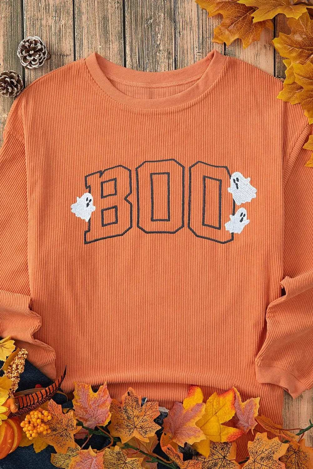 BOO Round Neck Long Sleeve Sweatshirt - Trendsi - Flyclothing LLC