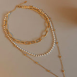 Synthetic Pearl Titanium Steel Three-Layered Necklace - Trendsi - Flyclothing LLC