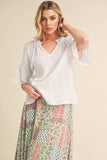 Aemi + Co Side Slit Notched Ruffled Half Sleeve Blouse - Trendsi - Flyclothing LLC