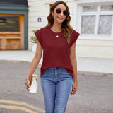 Textured Round Neck Cap Sleeve T-Shirt - Trendsi - Flyclothing LLC
