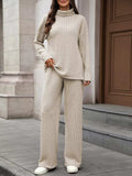 Ribbed Turtleneck Dropped Shoulder Top and Pants Sweater Set - Trendsi - Flyclothing LLC