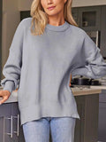Slit Round Neck Dropped Shoulder Sweater - Trendsi - Flyclothing LLC
