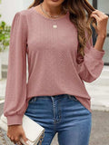 Eyelet Round Neck Long Sleeve Top - Trendsi - Flyclothing LLC
