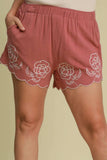 Umgee Full Size Linen Blend Shorts with Floral Embroidered Details Plus Size - Trendsi - Flyclothing LLC