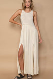 POL Sleeveless Back Zipper Front Slit Maxi Dress - Trendsi - Flyclothing LLC