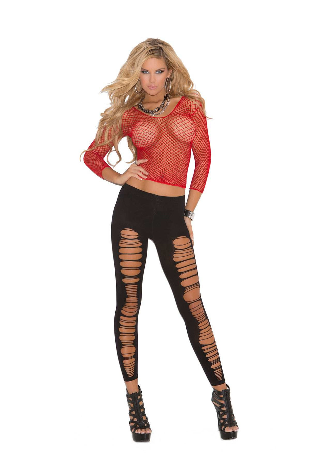 Elegant Moments Red Fence Net Longsleeve Cami Top 1480 - Elegant Moments - Flyclothing LLC