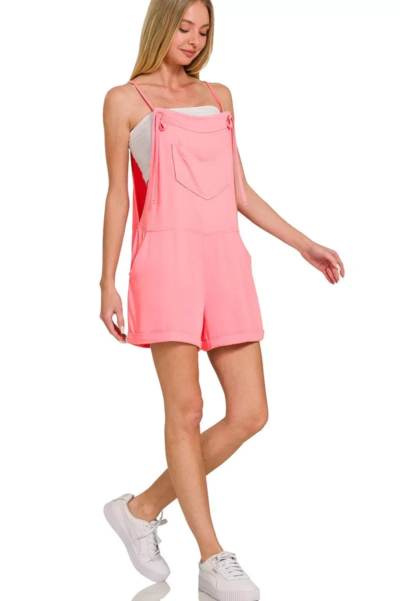 Zenana Rayon Woven Romper With Tie Knot Strap - Trendsi - Flyclothing LLC