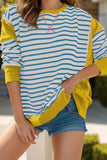 Striped Round Neck Long Sleeve Sweatshirt - Trendsi - Flyclothing LLC