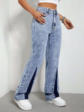 Contrast Bootcut Jeans with Pockets - Trendsi - Flyclothing LLC