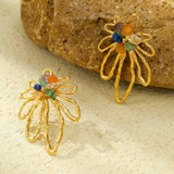 18K Gold-Plated Natural Stone Flower Earrings - Trendsi - Flyclothing LLC