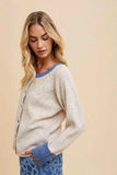 Annie Wear Contrast Trim Button Down Raglan Sleeve Cardigan - Trendsi - Flyclothing LLC