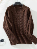 Cable-Knit Notched Long Sleeve Sweater - Trendsi - Flyclothing LLC
