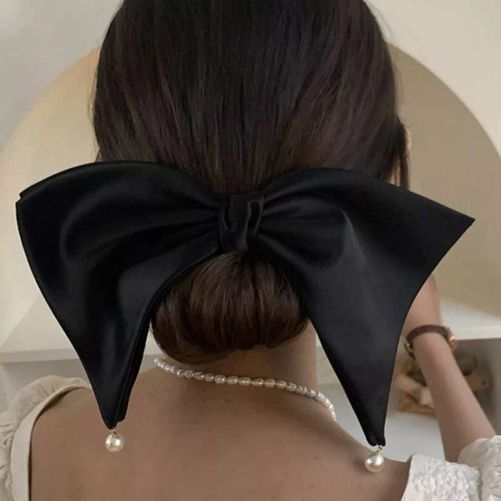 Satin Pearl Bow Hair Clip - Trendsi - Flyclothing LLC
