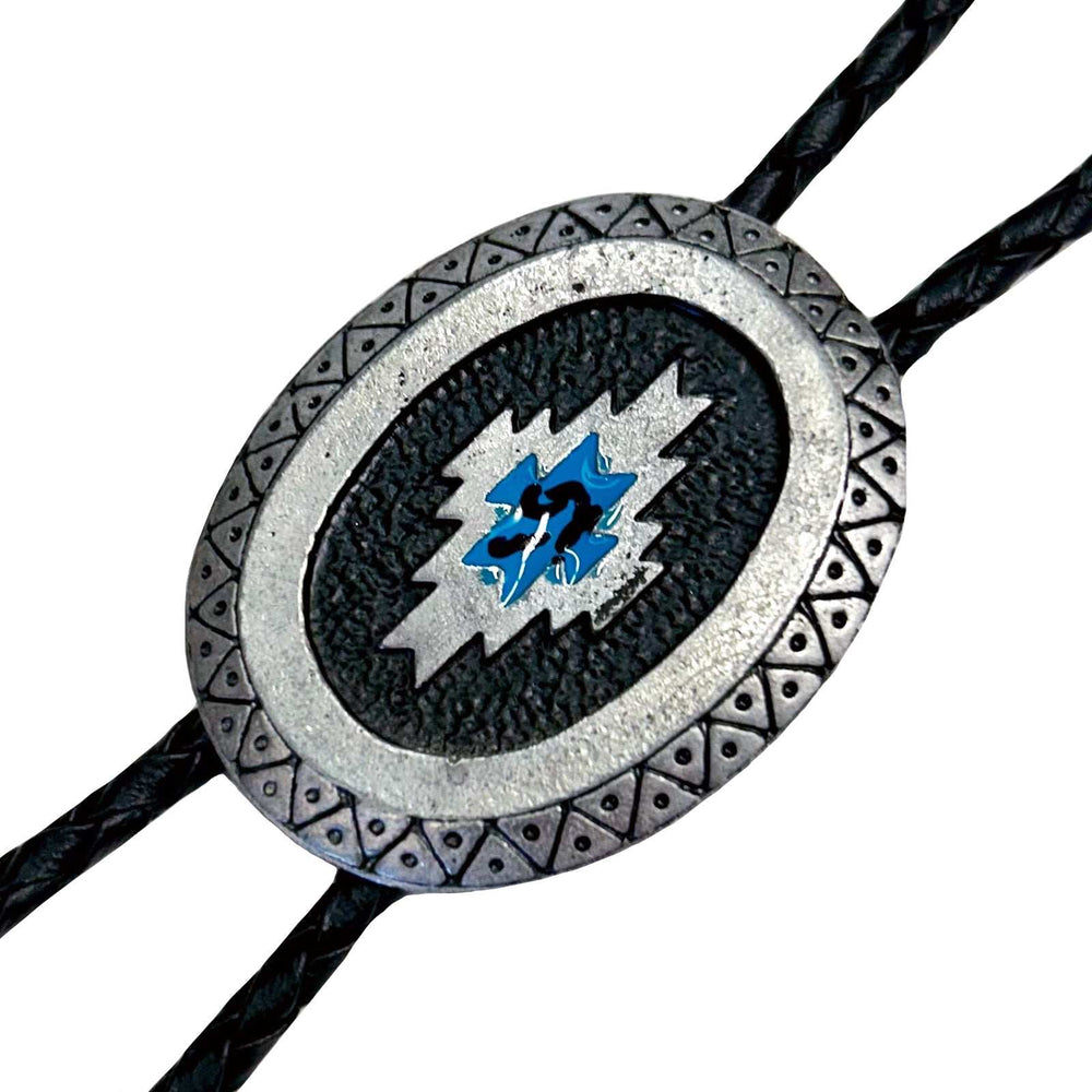 Rockmount Ranch Ware Silver Southwest Pattern with Turquoise Enamel Western Bolo Tie - Rockmount Clothing - Flyclothing LLC