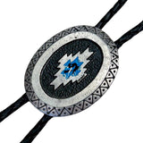 Rockmount Ranch Ware Silver Southwest Pattern with Turquoise Enamel Western Bolo Tie - Rockmount Clothing - Flyclothing LLC