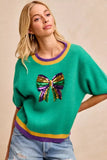 BiBi Mardi Gras Sequin Ribbon Patched Sweater - Trendsi - Flyclothing LLC