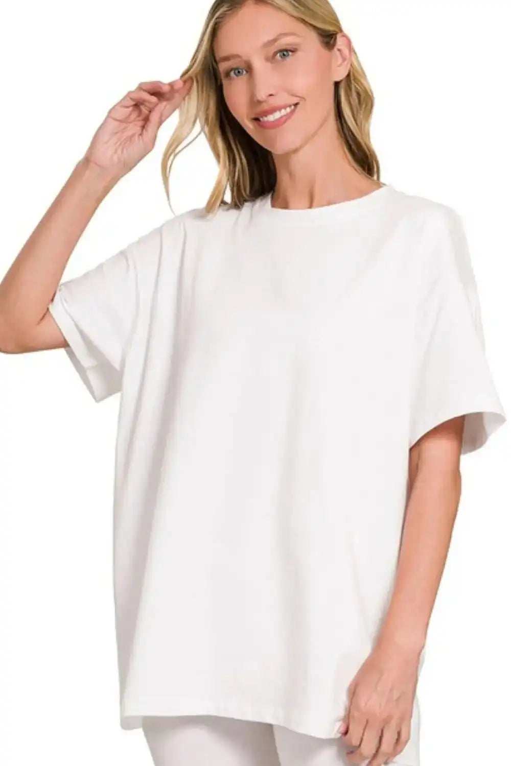 Zenana Cotton Round Neck Top & Biker Shorts - Trendsi - Flyclothing LLC