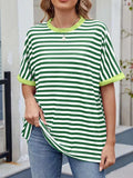 Striped Round Neck Half Sleeve T-Shirt - Trendsi - Flyclothing LLC