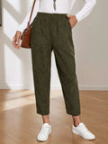 Corduroy Elastic Waist Cropped Pants - Trendsi - Flyclothing LLC
