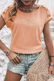 Decorative Button Round Neck Short Sleeve Blouse - Trendsi - Flyclothing LLC