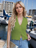 Button Down V-Neck Sweater Vest - Trendsi - Flyclothing LLC