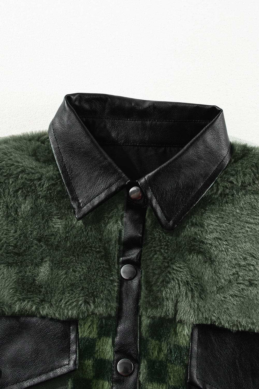 Pocketed Checkered Collared Neck Snap Down Jacket - Trendsi - Flyclothing LLC