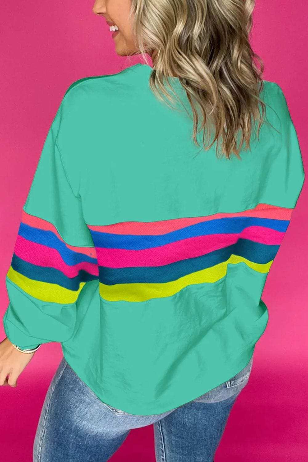 Contrast Round Neck Long Sleeve Top - Trendsi - Flyclothing LLC