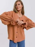 Button Up Flounce Sleeve Shirt - Trendsi - Flyclothing LLC