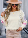Angel Wings Flower Round Neck Dropped Shoulder Sweater - Trendsi - Flyclothing LLC