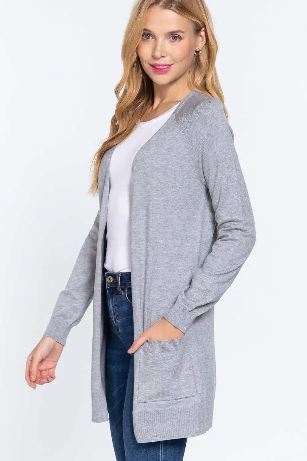 ACTIVE BASIC Open Front Long Sleeve Cardigan - Trendsi - Flyclothing LLC