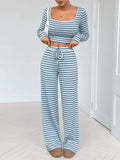 Striped Square Neck Long Sleeve Top and Pants Lounge Set - Trendsi - Flyclothing LLC