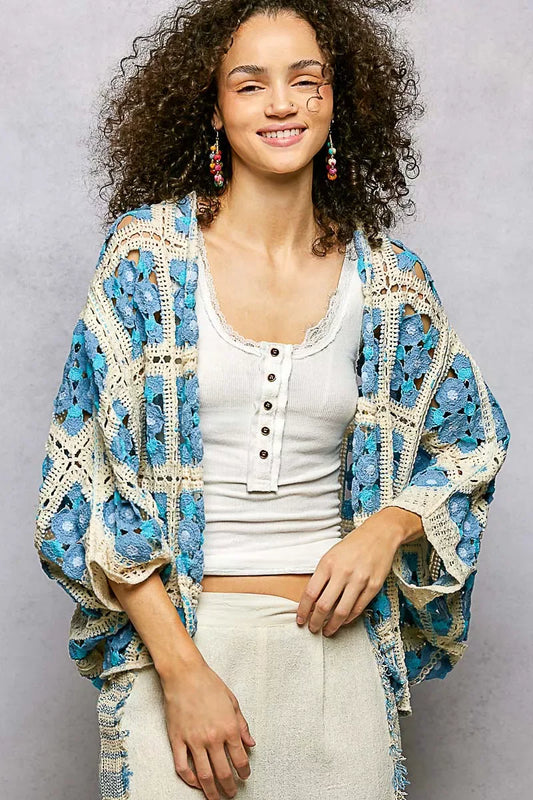 POL Open Front Floral Crochet Cardigan - Trendsi - Flyclothing LLC